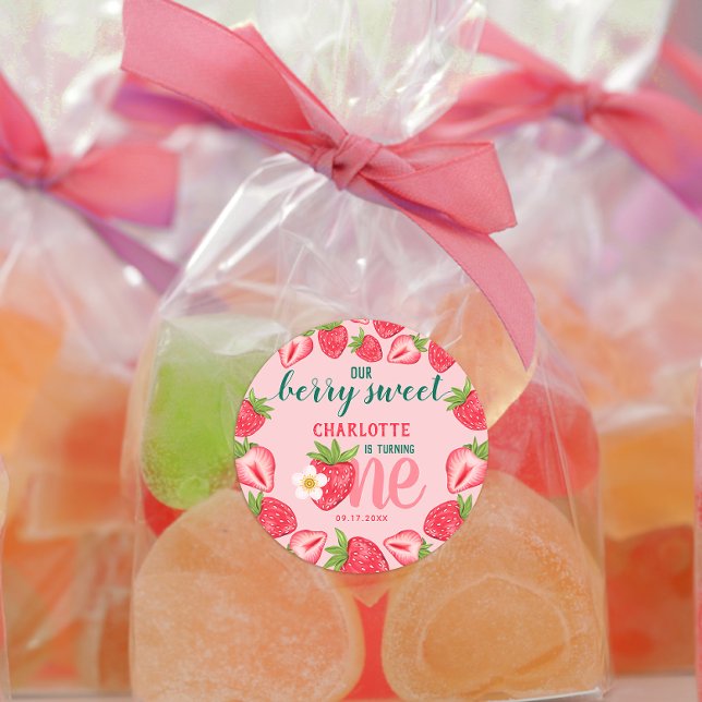 Pegatina Redonda Berry Sweet Strawberry Baby Primer Fiesta de cumpl (Subido por el creador)