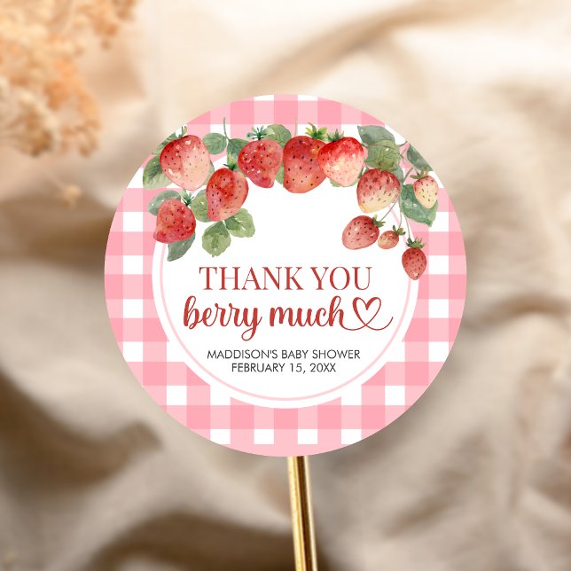 Pegatina Redonda Berry Sweet Strawberry Baby Shower (Strawberry Baby Shower Sticker)