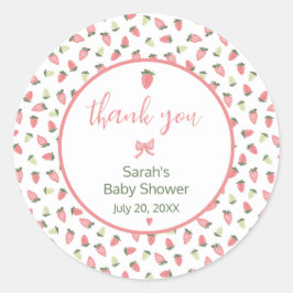 Pegatina Redonda Berry Sweet Strawberry Baby Shower Thank You
