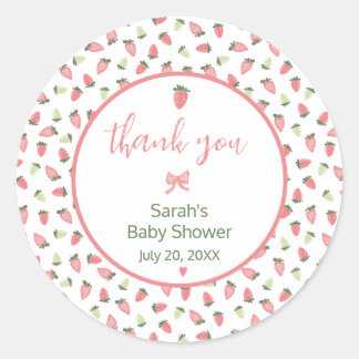 Pegatina Redonda Berry Sweet Strawberry Baby Shower Thank You