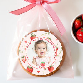 Pegatina Redonda Berry Sweet Strawberry Farmhouse Chic 1st Birthday
