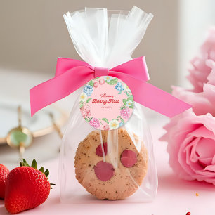 Pegatina Redonda Berry Sweet Strawberry Primer tema de la fruta de 