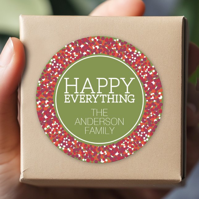 Pegatina Redonda Berry Wreath de vacaciones con todo feliz (Custom Sticker for Party Favors and Envelopes)