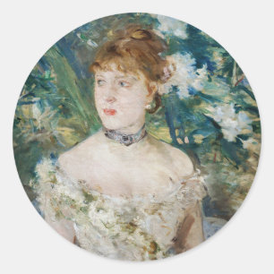 Pegatina Redonda Berthe Morisot - Joven muchacha con traje de baile