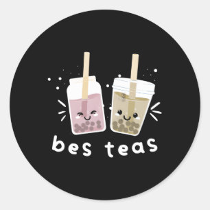 Pegatina Redonda Bes Teas Besties Bubble Tea Kawaii Happy Boba Tea