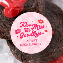 Pegatina Redonda Besa el favor de la fiesta de la señorita Goodbye