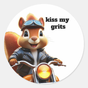 Pegatina Redonda Besa mis gritos... tío de la motocicleta