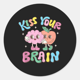 Pegatina Redonda Besa tu cerebro Valentín Día de prueba de profesor
