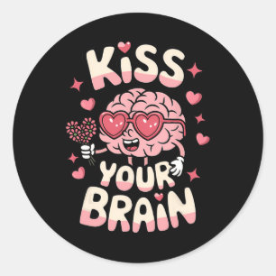 Pegatina Redonda Besa tu cerebro Valentín Día de prueba de profesor