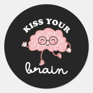 Pegatina Redonda Besa tu cerebro Valentines, profesor del día de pr