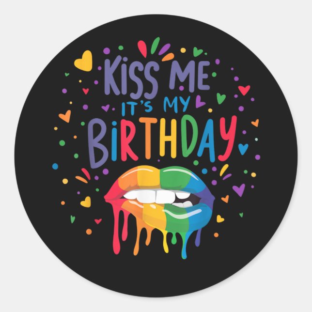 Pegatina Redonda Bésame es mi cumpleaños (Anverso)