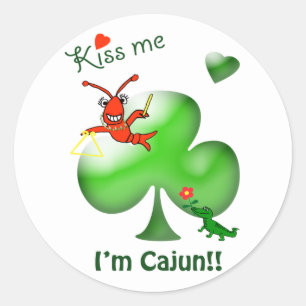 Pegatina Redonda Bésame soy Cajun St Patrick's Day Crawfish