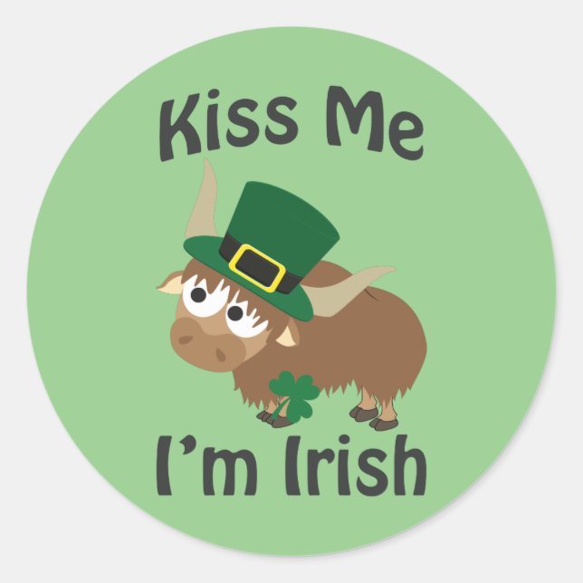 Pegatina Redonda Bésame, soy irlandés Yak (Anverso)