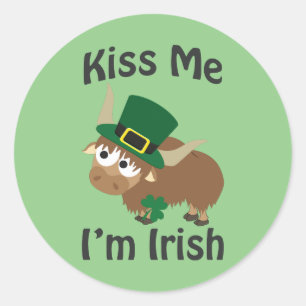 Pegatina Redonda Bésame, soy irlandés Yak