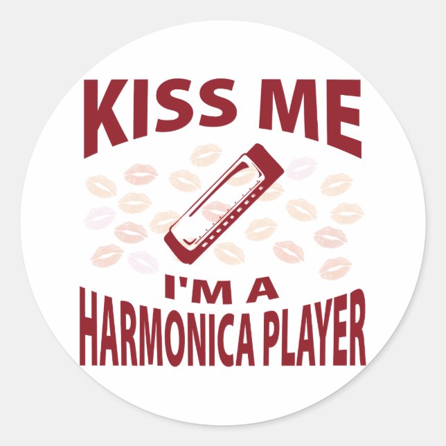 Pegatina Redonda Bésame, soy jugador de Harmonica (Anverso)
