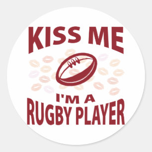 Pegatina Redonda Bésame, soy jugador de rugby
