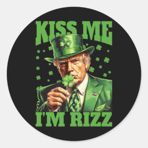 Pegatina Redonda Bésame soy Rizz Trump St Patricks Day Irlandés Luc
