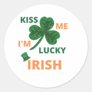 Pegatina Redonda Bésame, soy un irlandés afortunado