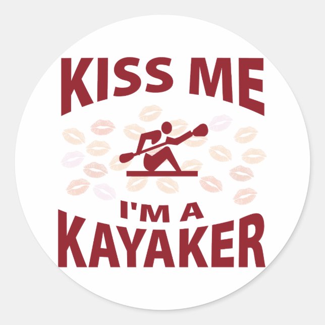 Pegatina Redonda Bésame, soy un Kayaker (Anverso)