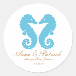 Pegatina Redonda Besando caballitos de mar-Boda de playa de destino