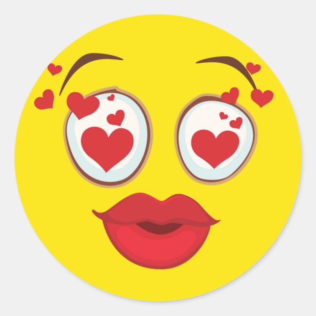 Pegatina Redonda Besando cara amarilla (Anverso)