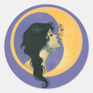 Pegatina Redonda Besando la luna