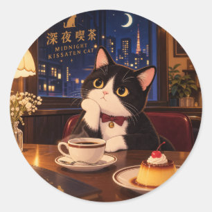 Pegatina Redonda Besito de Medianoche Gato de Kissaten Sticker Ca