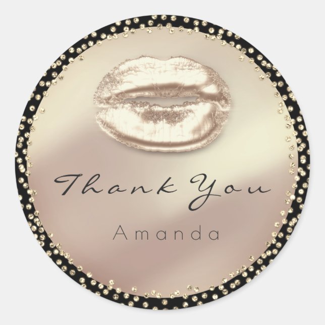 Pegatina Redonda Beso de agradecimiento  Cristales de brillo Rosa n (Anverso)