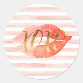 Pegatina Redonda Beso de color de agua Rubor Pink Gold XOXO