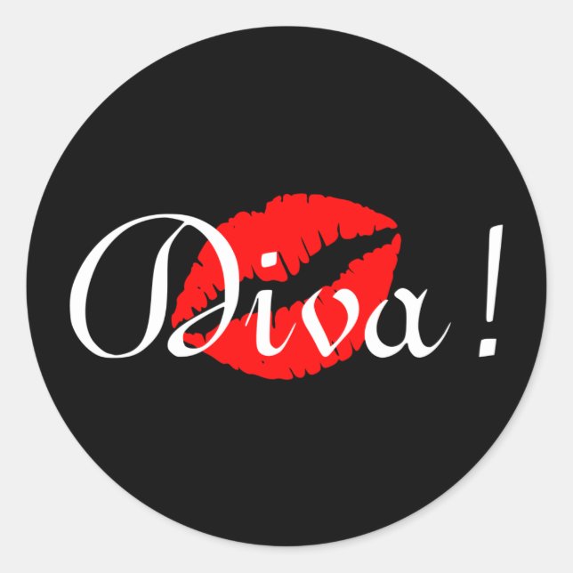 Pegatina Redonda Beso de Diva Roja (Anverso)