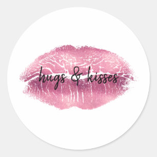 Pegatina Redonda Beso de los labios rosados personalizado