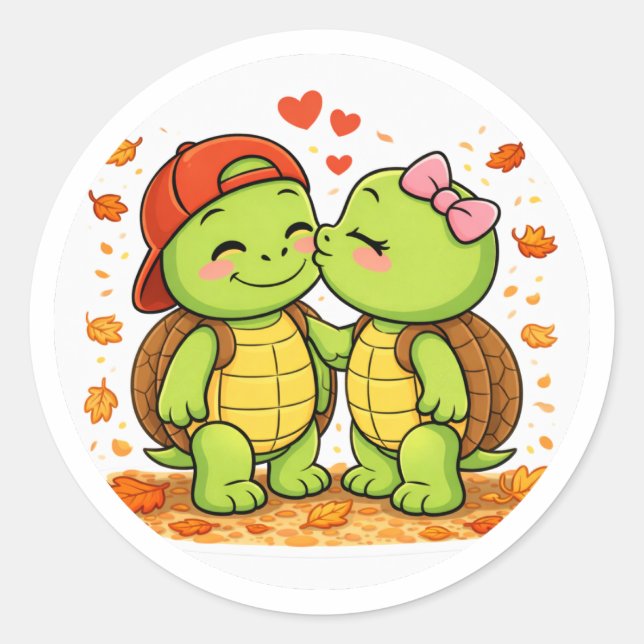 Pegatina Redonda Beso de Otoño (Anverso)