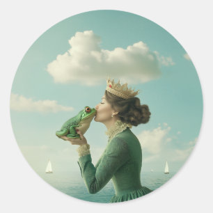 Pegatina Redonda Beso del príncipe de la rana