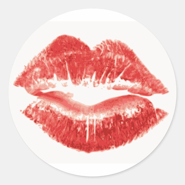 Pegatina Redonda Beso, labios rojos (Anverso)