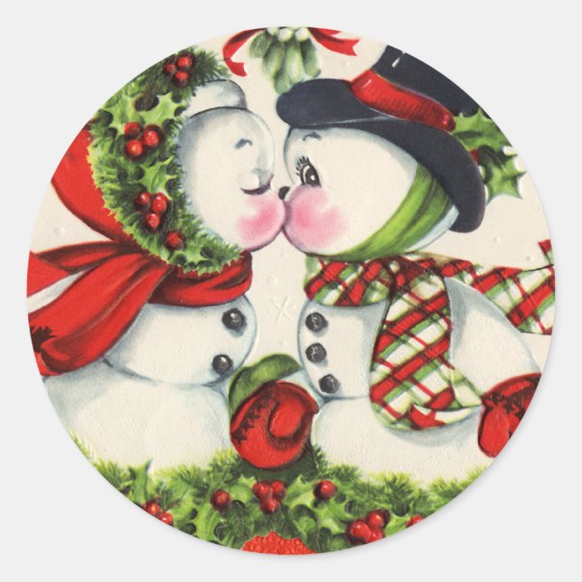 Pegatina Redonda Beso navideño vintage (Anverso)