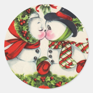 Pegatina Redonda Beso navideño vintage