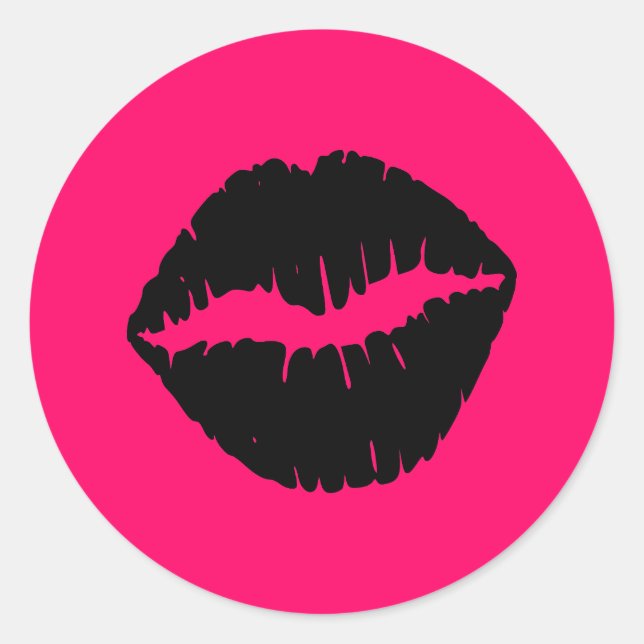 Pegatina Redonda Beso rosa y negro (Anverso)