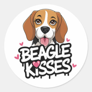 Pegatina Redonda Besos de Beagle Adorable para Amantes de Perros Ca