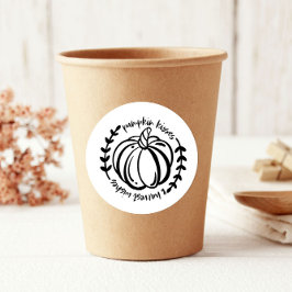 Pegatina Redonda Besos de calabaza cosecha Deseos Agradecimientos