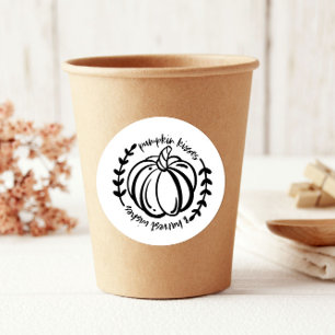 Pegatina Redonda Besos de calabaza cosecha Deseos Agradecimientos