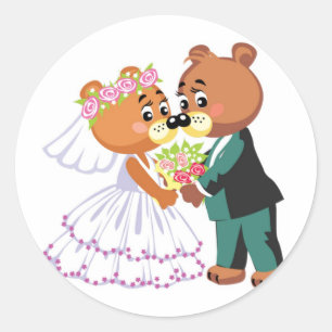 Pegatina Redonda Besos de peluche para el matrimonio