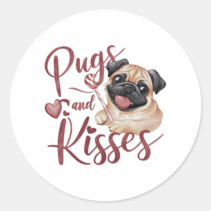 Pegatina Redonda Besos de perro .Pugs & Kisses Watercolor Tee