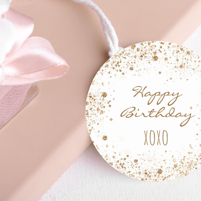 Pegatina Redonda Besos de purpurina de oro blanco de cumpleaños (Subido por el creador)