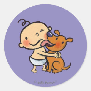 Pegatina Redonda Besos del perrito para el bebé