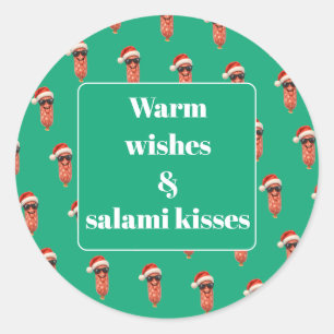 Pegatina Redonda Besos divertidos de salami apero Navidad