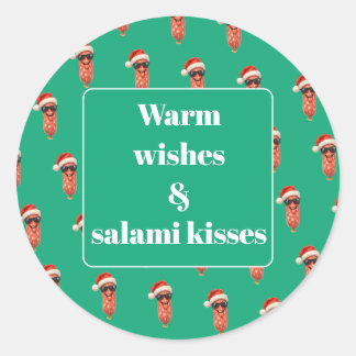 Pegatina Redonda Besos divertidos de salami apero Navidad