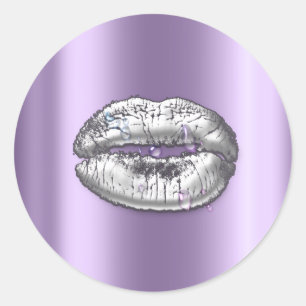 Pegatina Redonda Besos Lips Plata Maquillaje Púrpura Artista Drogas