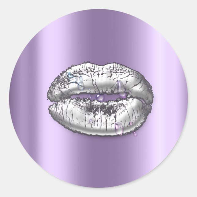 Pegatina Redonda Besos Lips Plata Maquillaje Púrpura Artista Drogas (Anverso)