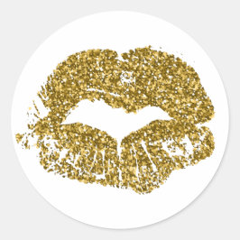 Pegatina Redonda Besos Purpurinas de oro