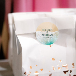 Pegatina Redonda Besos Salados En Turquesa En La Boda De Playa De A